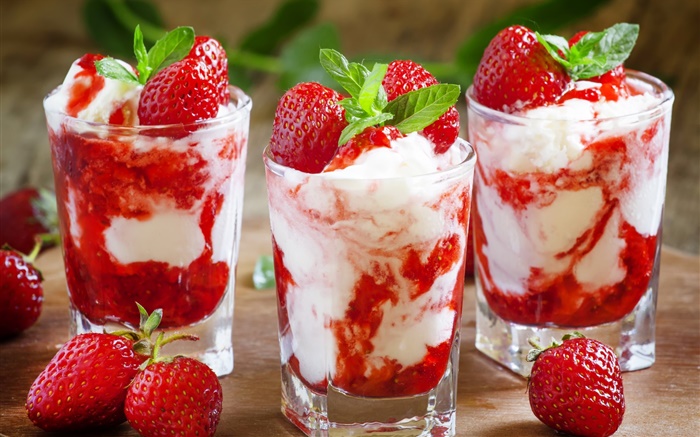 la crème glacée à la fraise, dessert sucré Fonds d'écran, image