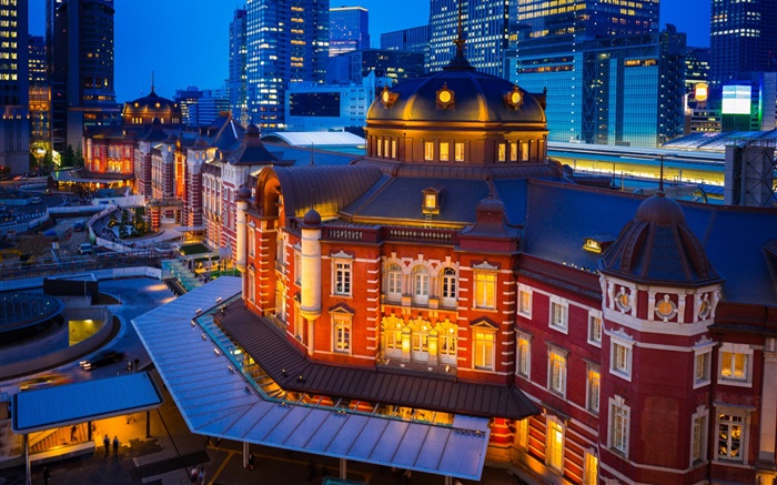 Tokyo, Marunouchi, le Japon, la nuit de la ville, les bâtiments Fonds d'écran, image