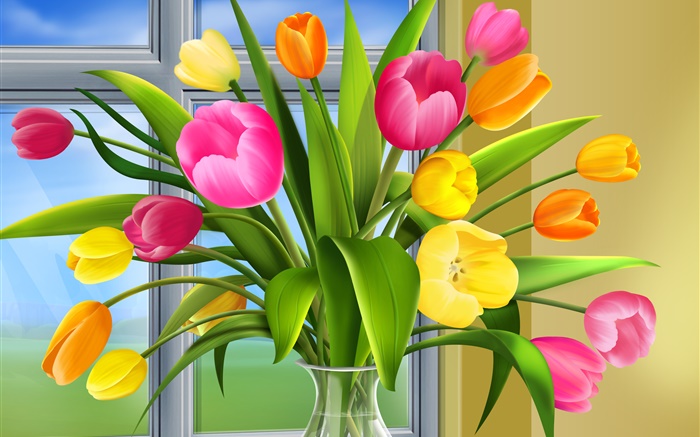 Tulipes, fleurs, couleurs, vase, images d'art Fonds d'écran, image