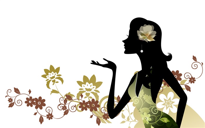 Vector fille, mode, fleurs, fond blanc Fonds d'écran, image