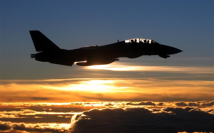 Avion au coucher du soleil, combattant, nuages, ciel Fonds d'écran, image