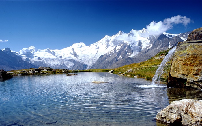 Alpes, lac, nuages, ciel bleu Fonds d'écran, image