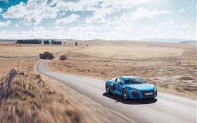 Audi R8 V10 vitesse de la voiture bleue HD Fonds d'écran