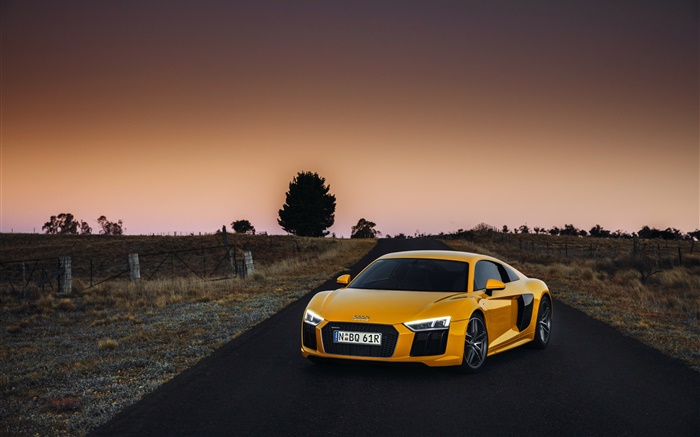 Audi R8 V10 supercar jaune, crépuscule Fonds d'écran, image