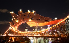 Ville pont de nuit, lumières, rivière HD Fonds d'écran