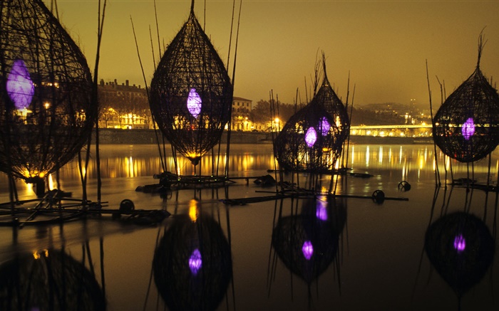Festival des lumières, rivière, France, Lyon Fonds d'écran, image