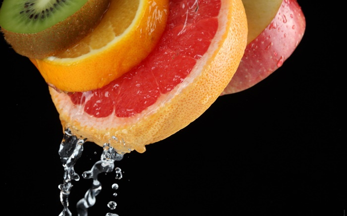 Fruit tranche, pomme, kiwi, orange, eau Fonds d'écran, image