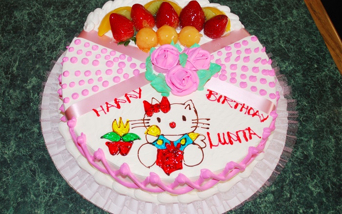Joyeux anniversaire gâteau, rose, chaton Fonds d'écran, image