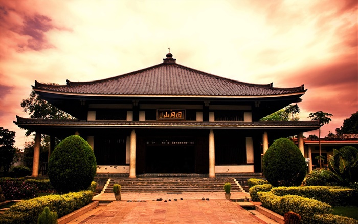 Japon, temple, nuages, crépuscule Fonds d'écran, image