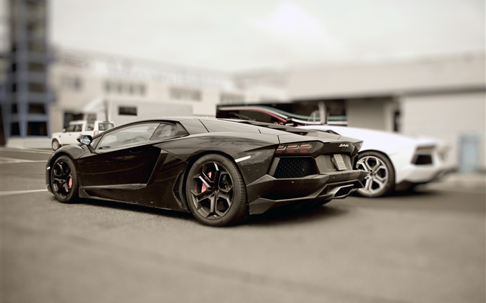 Lamborghini Aventador supercar noire au parking Fonds d'écran, image