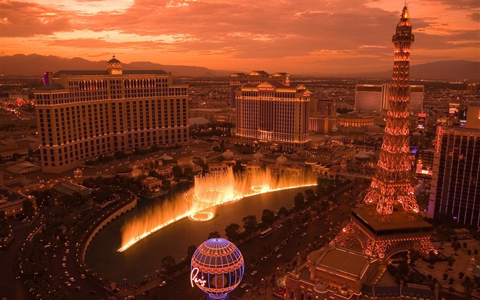 Las Vegas, ville, fontaine, lumière, tour, maisons Fonds d'écran, image