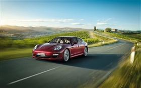 supercar Porsche rouge, vitesse, route