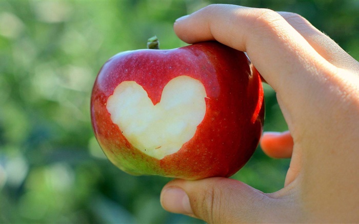 Pomme rouge, coeurs d'amour, la main Fonds d'écran, image