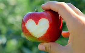 Pomme rouge, coeurs d'amour, la main HD Fonds d'écran