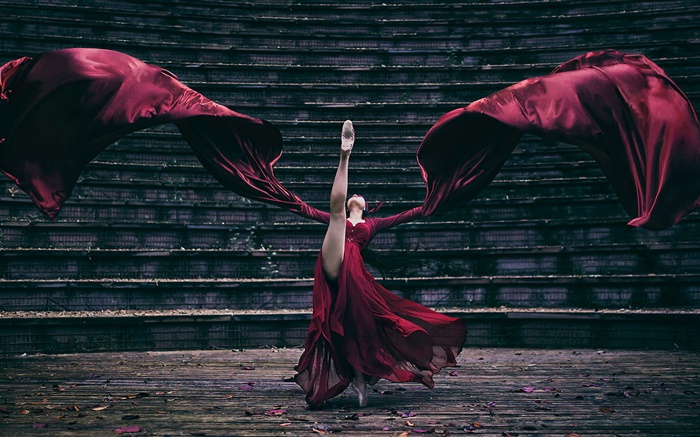 Red girl dance robe, les escaliers Fonds d'écran, image