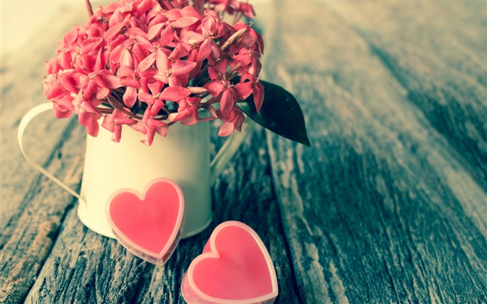 Les fleurs rouges, bouquet, bonbons, coeurs d'amour, Saint-Valentin Fonds d'écran, image