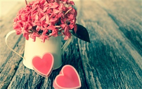Les fleurs rouges, bouquet, bonbons, coeurs d'amour, Saint-Valentin