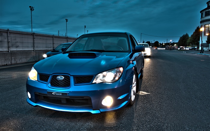 voiture bleue Subaru soir Fonds d'écran, image