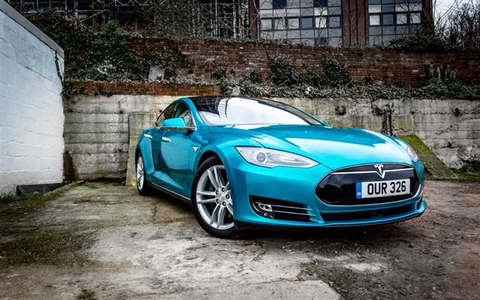 bleu voiture électrique vue de face de Tesla Model Fonds d'écran, image