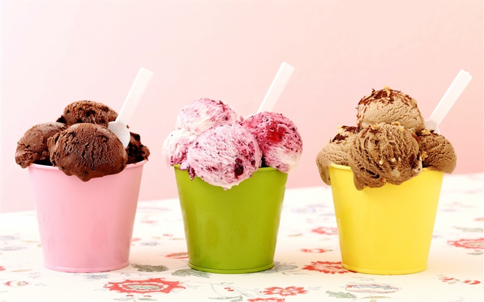 Trois types de crème glacée, chocolat, framboise, desserts Fonds d'écran, image