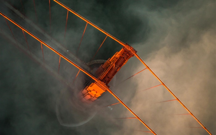 Vue de dessus pont, détroit, brouillard Fonds d'écran, image