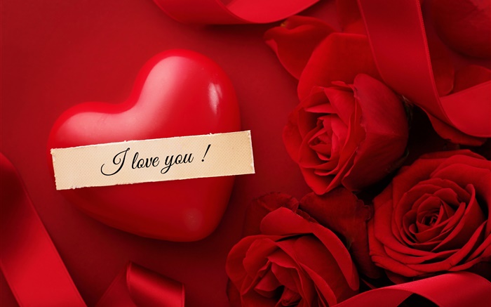 Saint Valentin, je vous aime, coeur, rose rouge fleurs Fonds d'écran, image