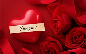 Saint Valentin, je vous aime, coeur, rose rouge fleurs