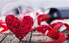 Saint Valentin, amour coeur rouge, vin, romantique HD Fonds d'écran
