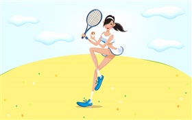Vector fille jouant au tennis HD Fonds d'écran
