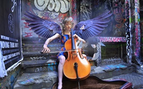 Angel girl jeu violoncelle, ailes HD Fonds d'écran