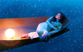 fille sommeil asiatique en bateau de nuit