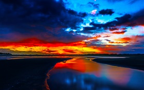 Côte coucher du soleil, mer, lueur, nuages, crépuscule HD Fonds d'écran