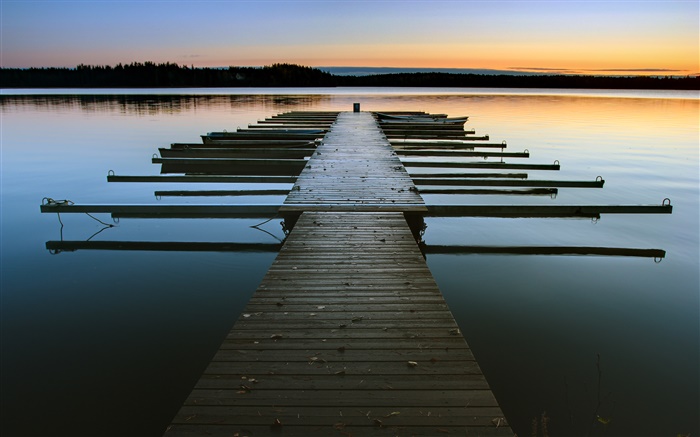 Dock, crépuscule, lac, l'eau Fonds d'écran, image