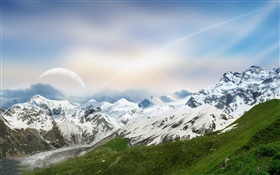 Dreamy mondiale, montagnes, neige, rivière, planète HD Fonds d'écran