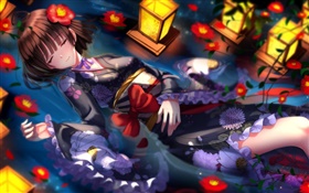 Épée Souls, kimono anime girl, fleurs, nuit HD Fonds d'écran