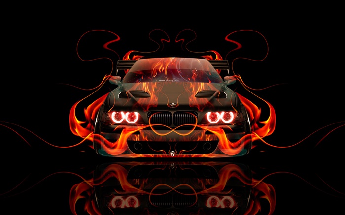 BMW orange, le feu, vue avant de la voiture, le design créatif Fonds d'écran, image