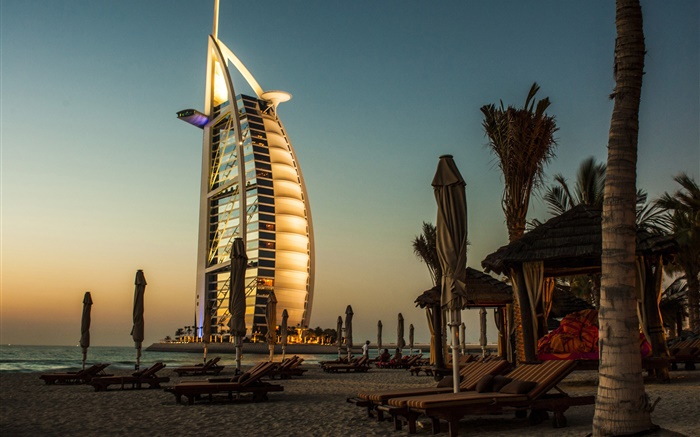 Dubai, hôtel, mer, coucher de soleil Fonds d'écran, image