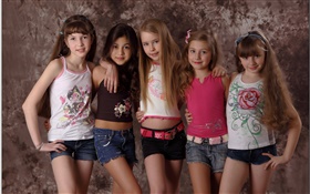 Défilé de mode, cinq jolies petites filles, les enfants HD Fonds d'écran