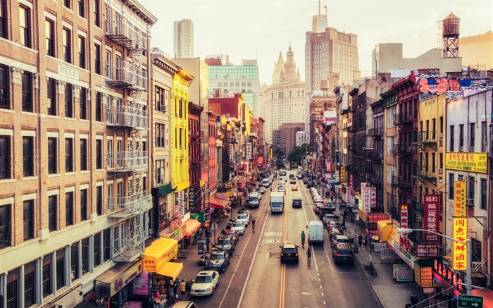 Manhattan, Amérique, New York, East Broadway, Chinatown, la rue, les voitures Fonds d'écran, image