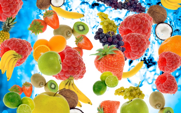 De nombreux types de fruits, framboises, bananes, kiwi, fraise, citron, pomme Fonds d'écran, image
