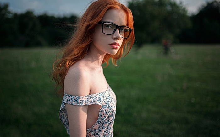 Red hair girl, lunettes Fonds d'écran, image