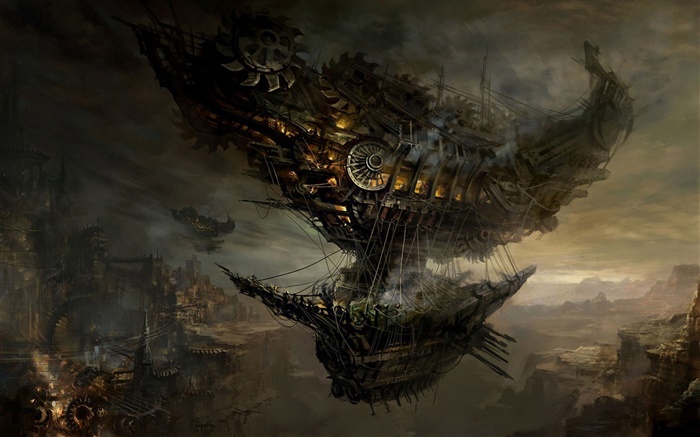 Steampunk, navire battant, images d'art Fonds d'écran, image