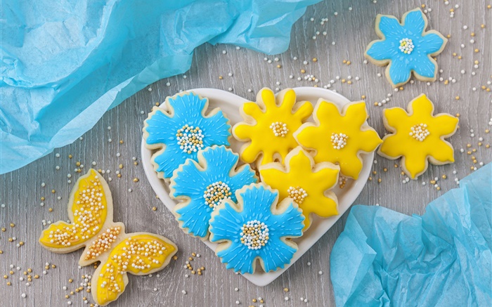 Biscuits, fleurs, papillon, coeurs d'amour, perles Fonds d'écran, image