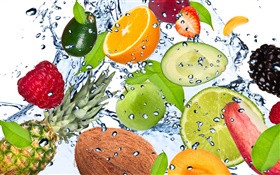 Différents types de fruits dans l'eau