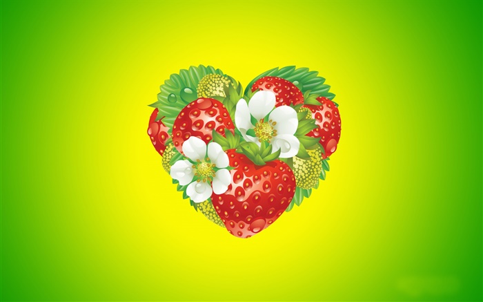 Love coeur, fleurs, fraise, design créatif Fonds d'écran, image