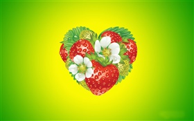 Love coeur, fleurs, fraise, design créatif HD Fonds d'écran