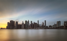 Manhattan, ville, crépuscule, eau, réflexion, USA HD Fonds d'écran
