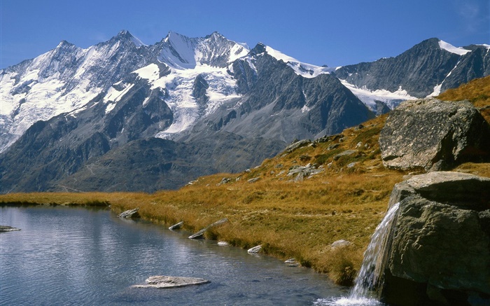 Montagnes, lac, herbe Fonds d'écran, image
