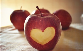 Pomme rouge, coeur d'amour HD Fonds d'écran