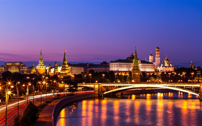 Le Kremlin, Russie, Moscou, ville de nuit, rivière, lumières Fonds d'écran, image